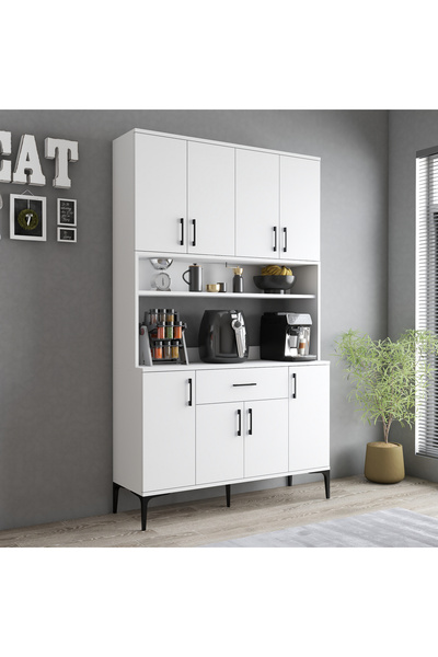 Tanmob MDL0401 Alt Üst Çok Amaçlı Dolap 8 Kapaklı Çekmeceli Raflı Mutfak Dola...