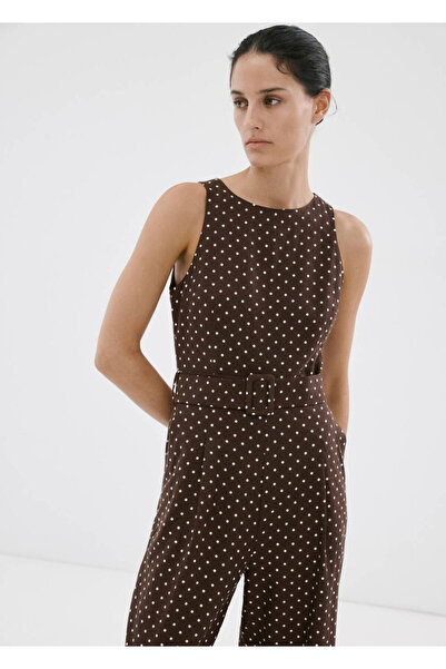 MANGO Woman Puantiyeli kemerli keten tulum