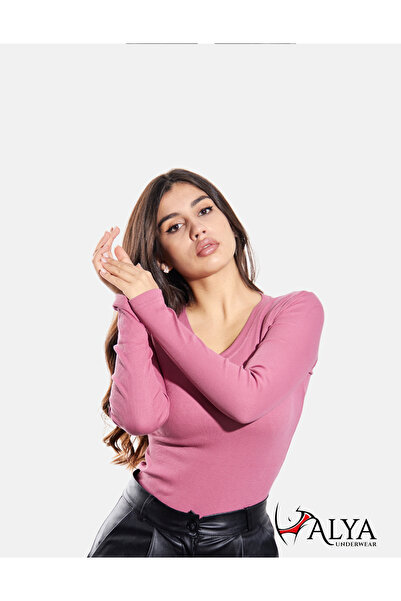 ALYA UNDERWEAR قميص كاشكورس بفتحة رقبة على شكل حرف V، قماش مضلع، ليكرا، لون و...