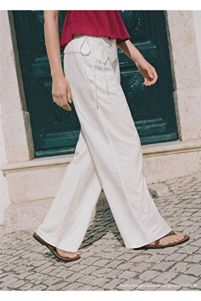 Mango Teen Şal detaylı keten pantolon