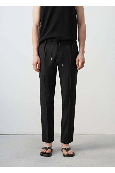 MANGO Man Slim fit keten beli büzgülü ipli pantolon