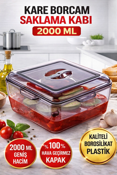 CocoVia Hava Geçirmez Kapaklı Kare Borcam Saklama Kabı - Kamp/Piknik Malzemes...