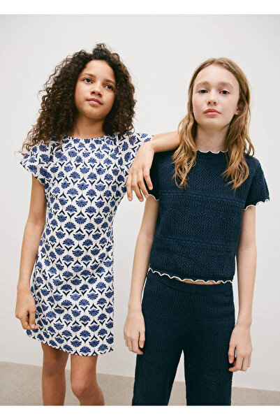 MANGO Kids Ajur örgü pamuklu triko tişört
