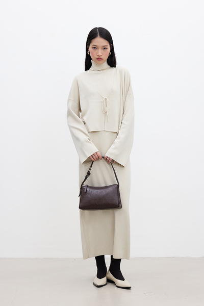 Manuka Αμάνικο φόρεμα με ψηλό γιακά μπεζ πλεκτό