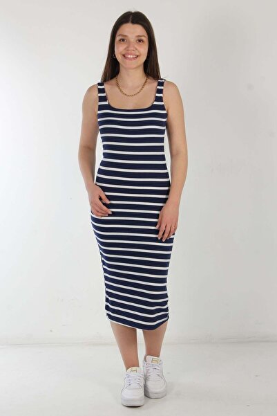 Mckanzie 6149 (N-1594) Φόρεμα καμιζόλα με χοντρές τιράντες και ρίγες