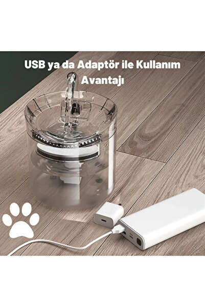 DailyLink Kedi Köpek Için Sessiz Şeffaf Otomatik Su Pınarı Su Çeşmesi Su Sebili (ADAPTÖRLÜ)