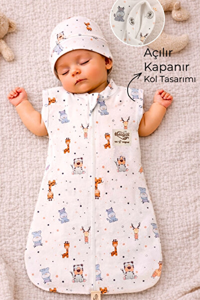 Tomuycuk %100 Pamuklu Unisex Bebek Uyku Tulumu 0-6 Ay Fermuarlı Çıtçıtlı Kol ...