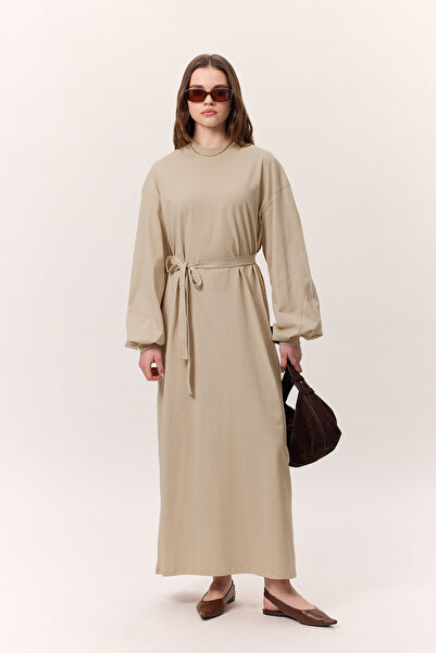 Manuka Langes bequemes Kleid Stone - Ballonärmel Stone