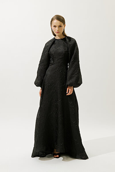 Manuka JACQUARD ORGANZA ΒΡΑΔΙΝΟ ΦΟΡΕΜΑ ΜΑΥΡΟ