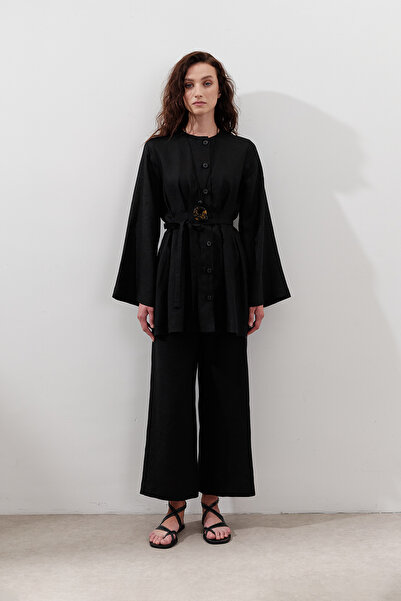 Manuka KETEN PENSLİ TUNİK SİYAH