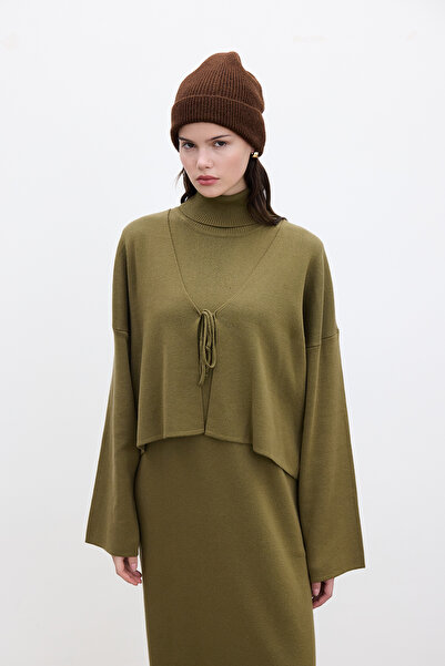 Manuka Πράσινη πλεκτή ζακέτα - Σχέδιο με κορδόνια