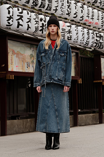 Manuka Denim Skirt with Flawed Hem Blue