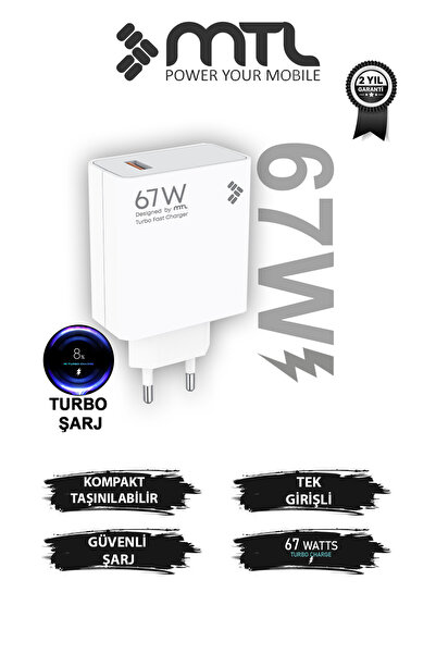 MTL 67W Turbo Şarj Saniyeli USB Adaptör + USB Type-C Kablo Hızlı Şarj Seti MT...