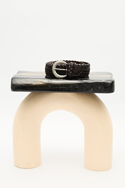 Manuka Καφέ πλεκτή δερμάτινη ζώνη με αγκράφα