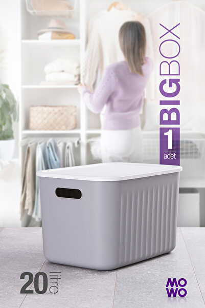 Mowo Home BigBox 20 Lt 1'li Gri Dolap Düzenleyici Kapaklı Saklama Kutusu Sepe...