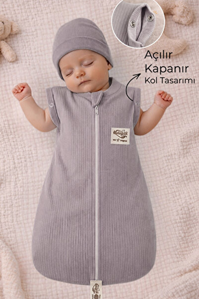 Tomuycuk %100 Pamuklu Gri Unisex Bebek Uyku Tulumu 0-6 Ay Fermuarlı Çıtçıtlı ...