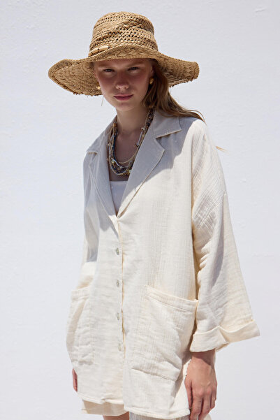 Manuka Ecrufarbenes Hemd mit Jackenkragen