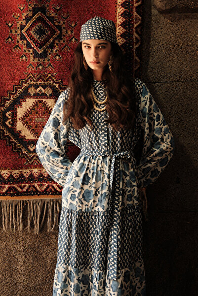 Manuka Φόρεμα Simone Viscose - με σχέδιο και στρώσεις, μπλε