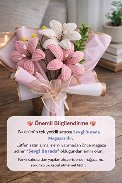 Sevgi burada Hediyelik Şönil Çiçek Pembe Lilyum