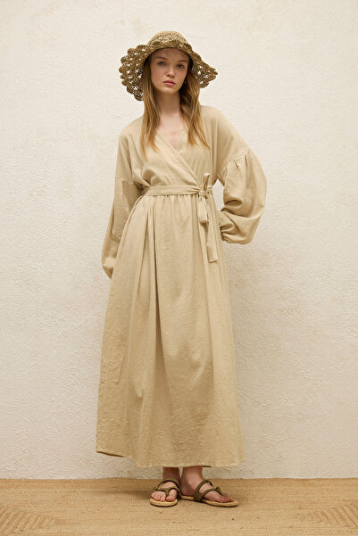 Manuka Βαμβακερό διπλό φόρεμα σε μπεζ χρώμα