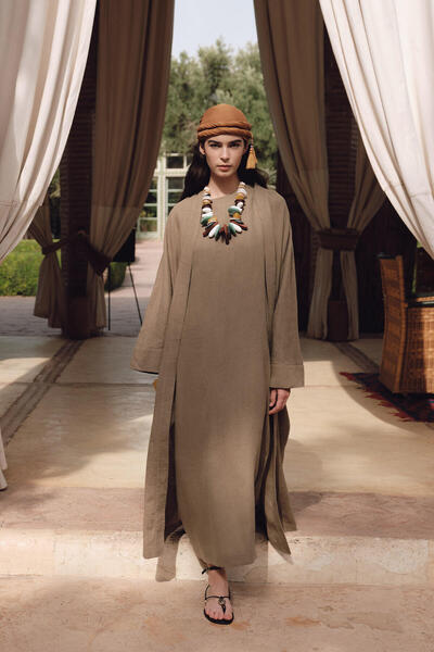 Manuka Χακί λινό μακρύ μπουφάν κιμονό