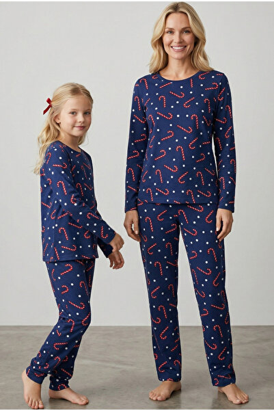 Siyah İnci Σετ πιτζάμες με χριστουγεννιάτικο θέμα, πλεκτό, με σχέδιο μπαστούν...