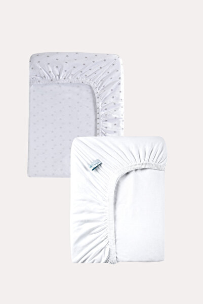MAMA PADRE Gri Yıldız Desen - Beyaz Renk %100 Pamuk Penye Bebek Çarşafı 60x12...