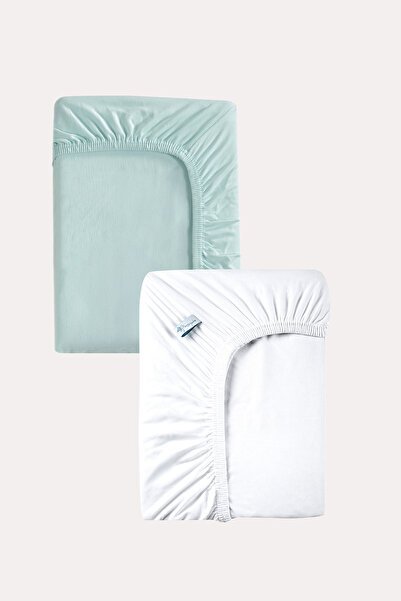 MAMA PADRE Mint - Beyaz Renk %100 Pamuk Penye Bebek Çarşafı 60x120cm - Lastik...