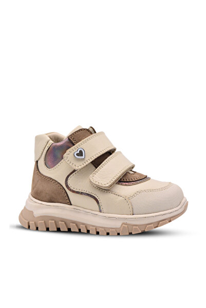 kids A more Μπεζ Μποτάκια για Κοριτσάκια - Διπλό Velcro, Γνήσιο Δέρμα