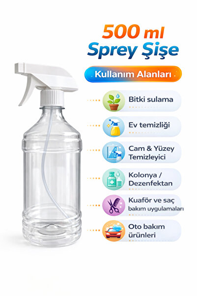 1 Adet Boş Fısfıslı Sprey Şişesi 500 ml - 2 Çeşit Püskürtmeli