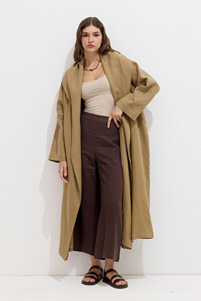 Manuka Leinen-Trenchcoat mit Kapuze – Sahara