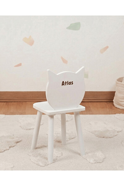 Muyuru Montessori Çocuk Oyun Aktivite Çalışma Sandalyesi Beyaz MDF Kedi Model...