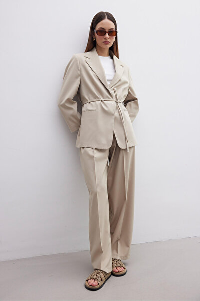 Manuka Μπεζ Φαρδύ Παντελόνι - Πλισέ