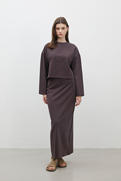 Manuka Βαμβακερή Pencil Φούστα Bitter Brown