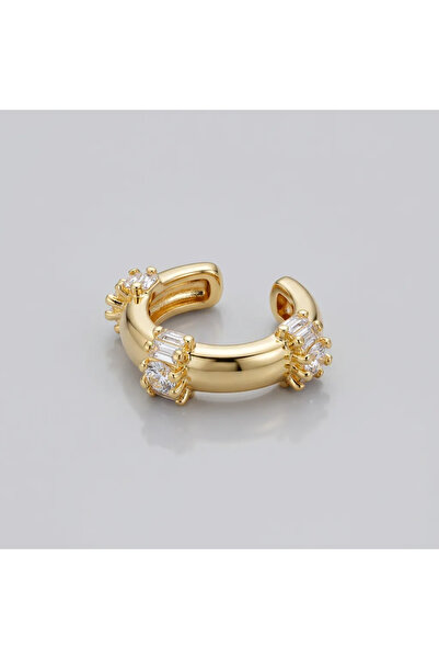 Siya Silver Kararmaz Çelik Taşlı Kıkırdak Küpe – Deliksiz Ear Cuff Gold / Silver
