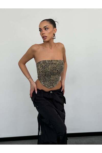 HerTon Γυναικείο Τζιν Μπουστιέ - Τοπ χωρίς τιράντες με κορσέ σχέδιο