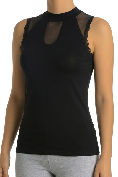 Öts Women's Black Tulle and Lace Detailed Tank Top