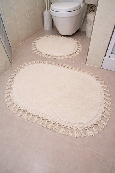FSN HOME FSN Bej Saçaklı Kaymaz Taban Lüks Banyo Klozet Takımı