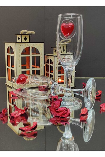 KirLiNova Kırmızı Kalp Detaylı Kokteyl Kadehi 2 li - (Kahve Yanı Su/Kokteyl B...