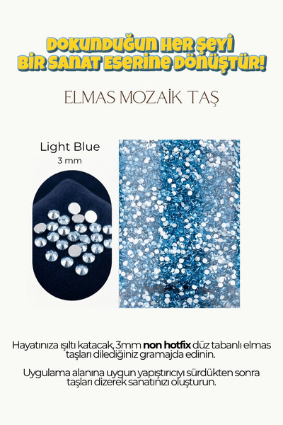 Brextco Store 1000 Adet Elmas Mozaik Taş | 3mm Non-Hotfix Düz Tabanlı Süsleme...