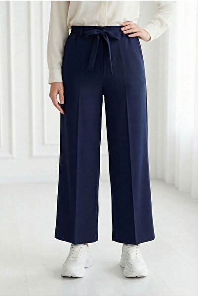 MİHRA STORE Παντελόνι Asu Belted Wide Leg-MT1445 Navy Blue