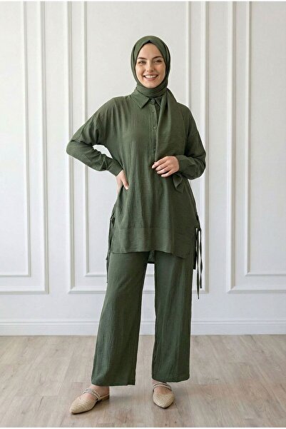 MİHRA STORE Glarus Σετ με κουμπιά στα πλαϊνά με κορδόνια και τσαλακωμένη φράο...