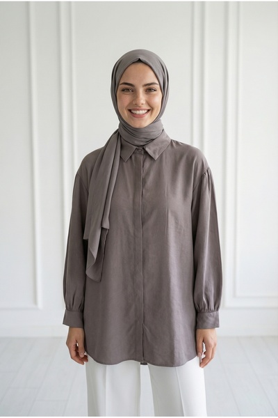 MİHRA STORE Πουκάμισο Nurcan Cupra με κρυφή επένδυση και μανίκια με κορδόνια ...