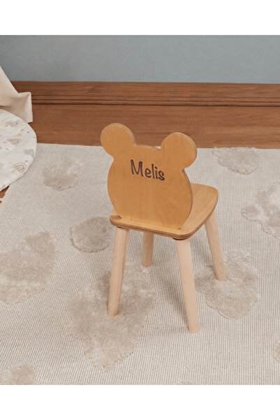 Muyuru Montessori Çocuk Oyun Aktivite Çalışma Sandalyesi Huş Ahşap Ayıcık Mod...