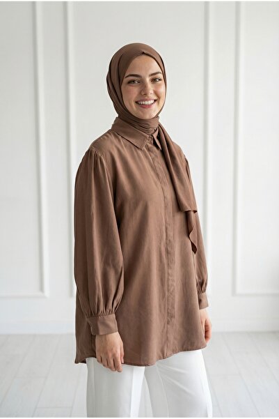 MİHRA STORE Πουκάμισο Nurcan Cupra με κρυφή επένδυση και μανίκια με κορδόνια ...