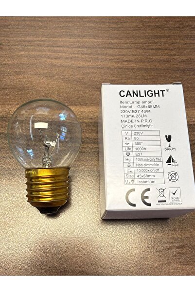 Canlight 40W E27 HALOJEN FIRIN AMPUL MİNİ TOP G45 2900K 300 DERECE ISI /