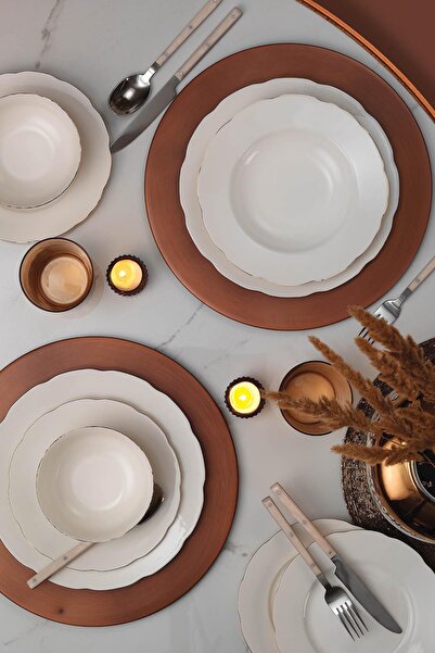 Kütahya Porselen Bakır File Bone Olympos Yemek Takım 24 Parça 6 Kişi