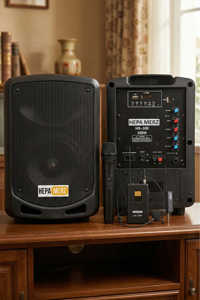 Hepa-Merz Hepa Merz 300W Şarjlı Portatif Seyyar Çift Mikrofonlu Mevlüt Amfisi...