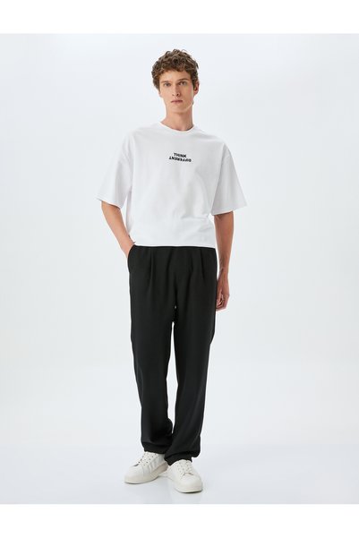 Koton Cotton Oversize T-Shirt - Slogan Printed, Short Sleeve, Crew Neck
