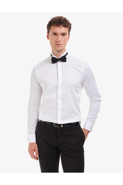 Pierre Cardin Λευκό Πουκάμισο Σμόκιν Στενής Γραμμής 50324027-VR013